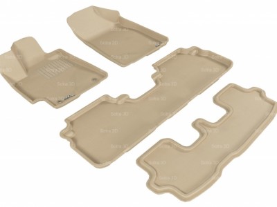 Коврики салона 3D LUX Sotra для Toyota Highlander 2007-2013, (не гибрид) 7-местн., 3 ряда 4 части, чёрный и бежевый цвет