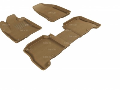 Коврики салона 3D LUX Sotra для Hyundai Santa Fe II 2006-2009, 2 ряда 3 части, чёрный и бежевый цвет