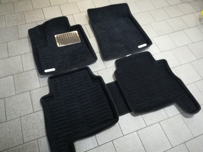 Коврики салона 3D Satori для Kia Sorento 2009-н.в., 2 ряда 5 частей, чёрный цвет